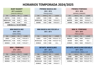 NUEVOS HORARIOS TEMPORADA 2024/2025